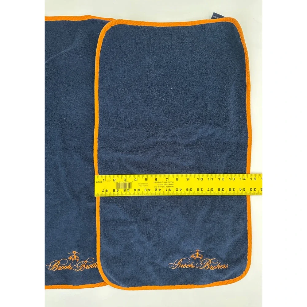Brooks Brothers Navy Orange Contrast Piping Hand Towel Embroidered Logo 2 PCS